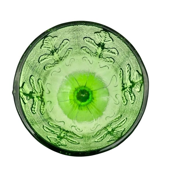 Vintage FTD 1975 Vintage Green Glass Leaf Motif Pedestal Vase - Picture 3 of 6